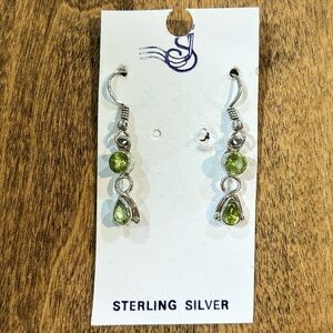 Vintage Women’s Green Two Gemstone Sterling Silver Drop Earrings